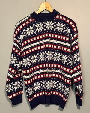 Vintage American Pride Fair Isle Snowflake Sweater Large USA made 80s 90s Nordic